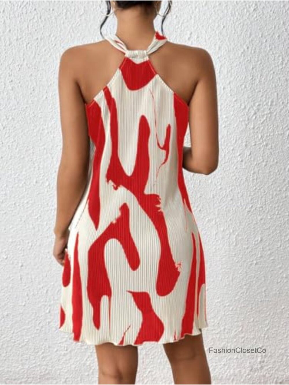 Women's Halter Neck Mini Sundress Pleated Casual Party Date Vacation - Picture 2 of 7